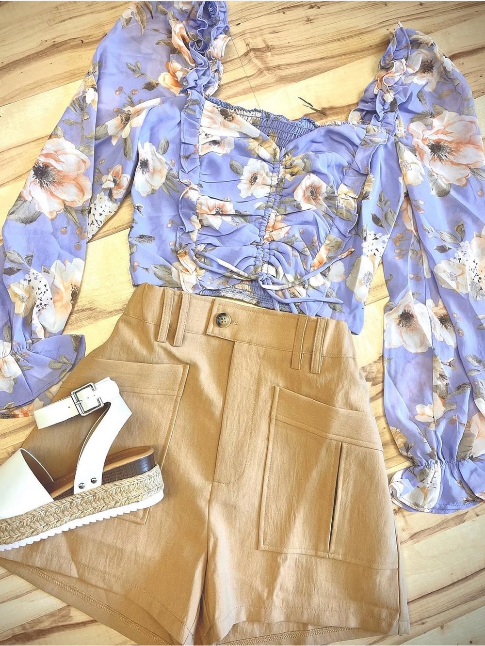 privy Lavender Floral Ruffle Tie Crop Top